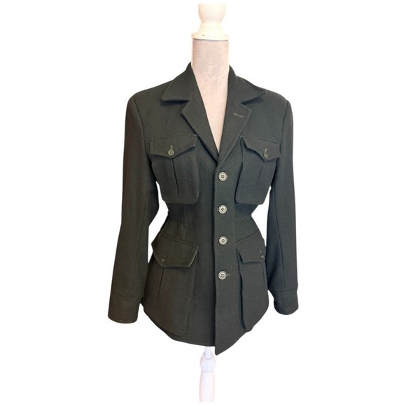 HERITAGE Wool Military or Safari Jacket Cinched Waist Tailored Utility Blazer - Picture 2 of 11